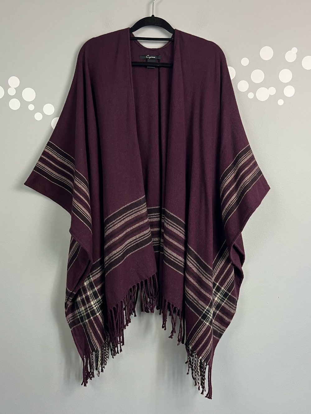 Cejon Burgundy Fringe Poncho Wrap Cape OSFM